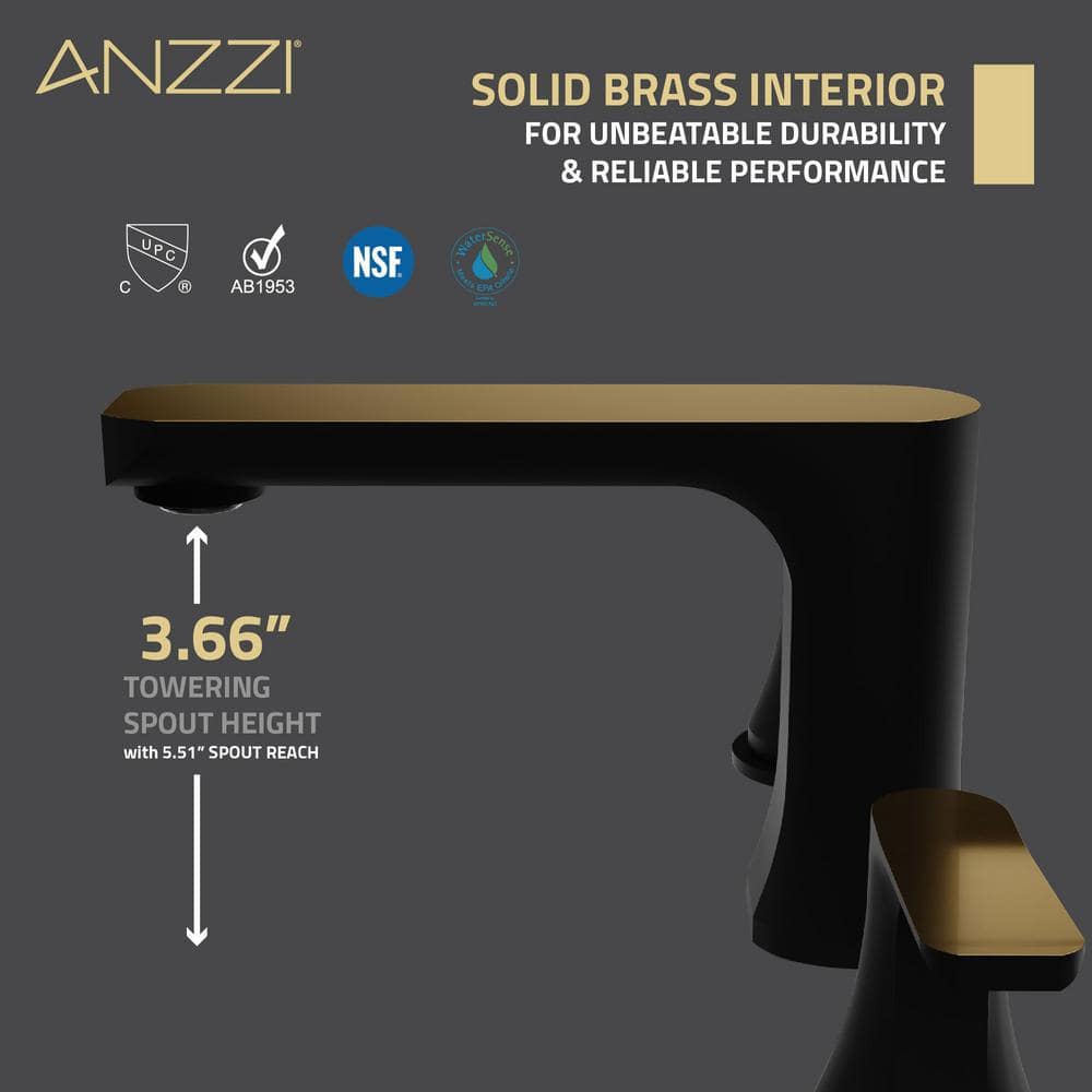 Matte Black and Brushed Gold 2-Handle Widespread Bathroom Faucet