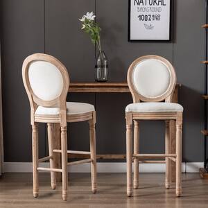 46.5 in. Beige High Back Wood Frame Stool Height 29.9 in. Bar Stool with Fabric Seat (Set of 2)