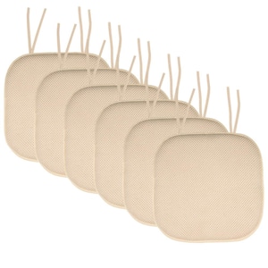 Honeycomb Memory Foam Square 16 in. x 16 in. Non-Slip Back Chair Cushion with Ties (6-Pack), Linen