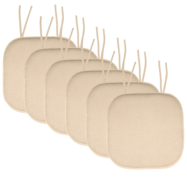 Sweet Home Collection Honeycomb Memory Foam Square 16 in. x 16 in. Non-Slip Back Chair Cushion with Ties (6-Pack), Linen