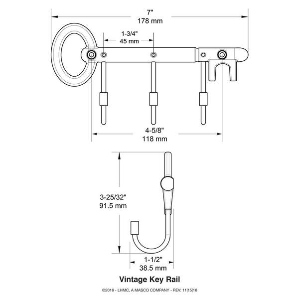 Wall Mounted Hook Rack, Four Hooks, Key Storage, Coat Storage