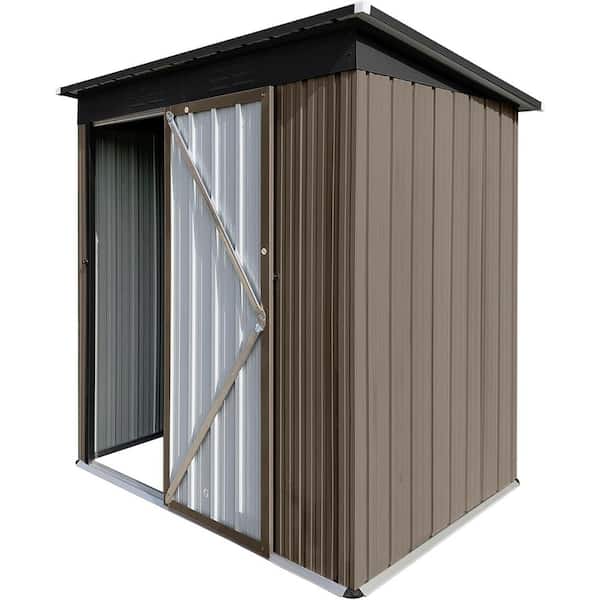5 ft. W x 4 ft. D Brown Outdoor Metal Storage Shed with Sloped Roof Utility Tool Shed Storage House (20 sq. ft.)