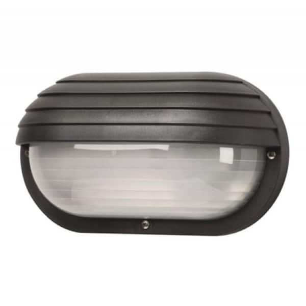 Nautical Oblong Eyelid Black Outdoor Hardwired Bulkhead Sconce with 3000K LED Bulb and Frosted Diffuser