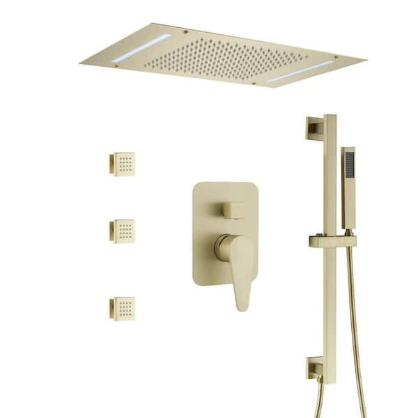 Boyel Living 1-Spray 20" Dual Shower Head Ceiling Mount Fixed and Handheld Shower Head with Side Sprayers 2.5 GPM in Brushed Gold