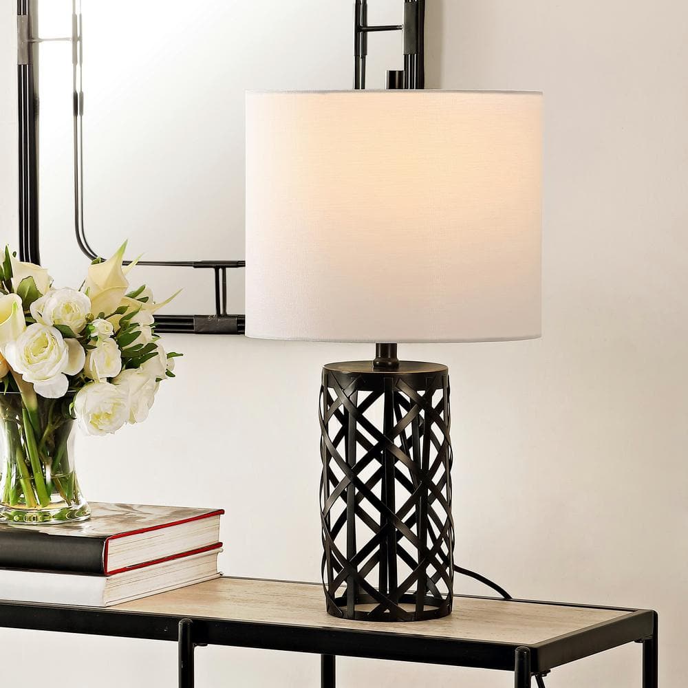 Arc Adjustable Black Iron 17" Table Lamp with Birdcage Design