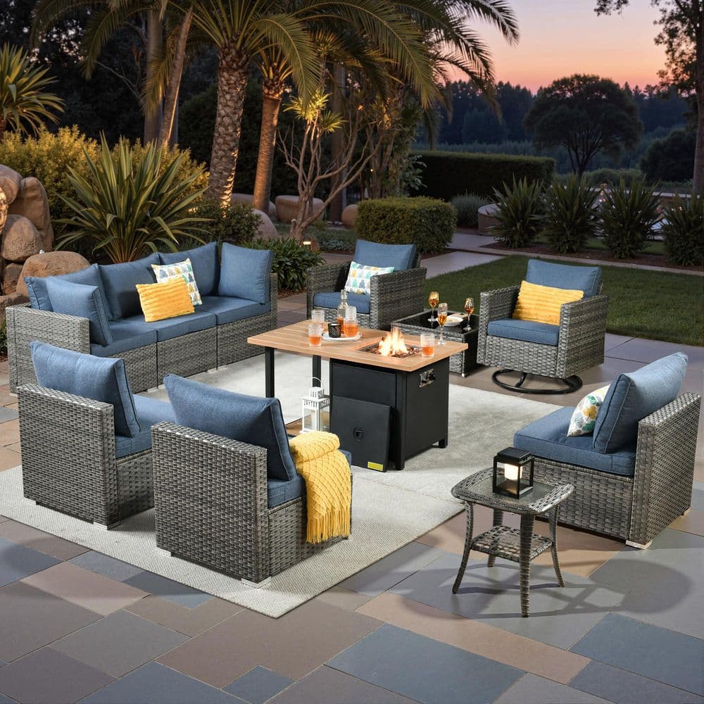 Sanibel Gray 11-Piece Wicker Outdoor Patio Conversation Sofa Set with a Storage Fire Pit and Denim Blue Cushions price history on PriceWatchPro