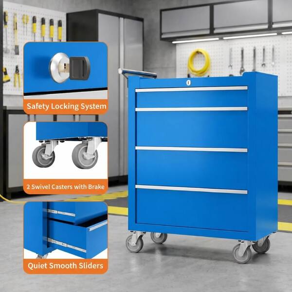 Cfosore 4-Drawer Rolling Tool Chest, Lockable Tool Box Organizer