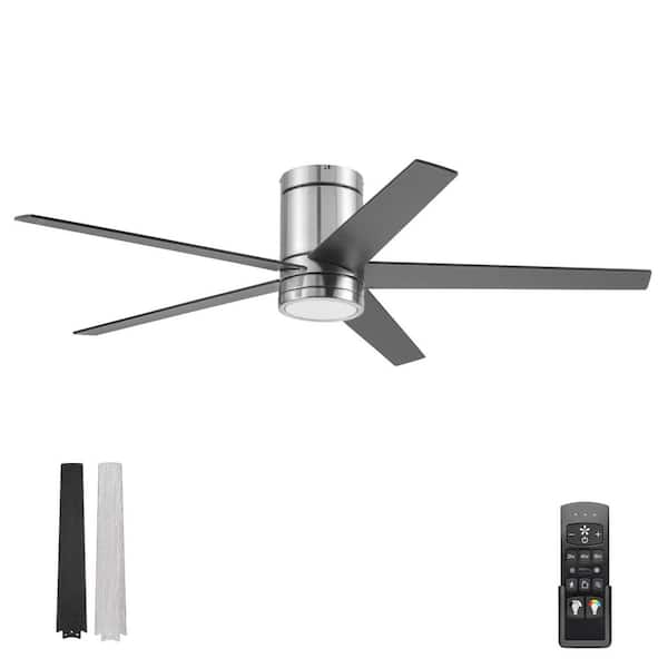 Honeywell Graceshire 52 in. Color Changing LED Indoor Flush Mount Brushed Nickel Ceiling Fan with Remote Control
