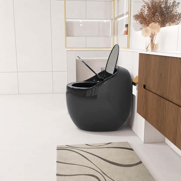 American Design 12 in. 1-Piece 1.28 GPF Single Flush Egg Shape Elongated Toilet in Gloss Black Seat Included