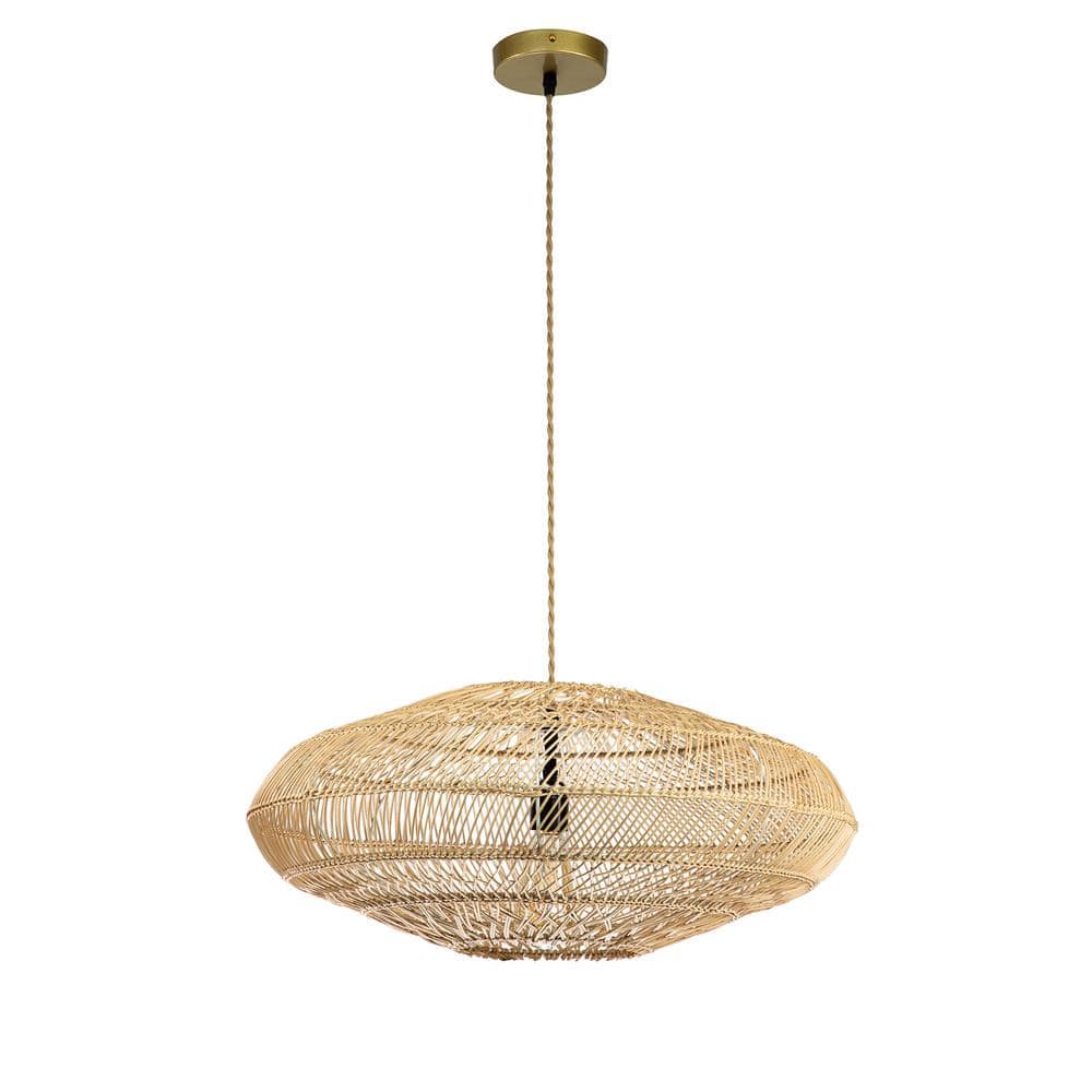 Boho Island-Inspired 23.6" Handmade Rattan Metal Frame Pendant Light