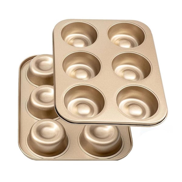 6-Cup Carbon Steel Nonstick Mini Round Cake and Brownie Bowl Pan for Baking, Cookie Shot Mold, 2-Pack