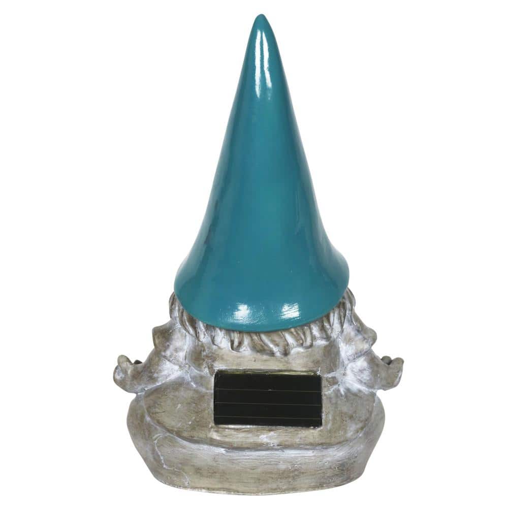 Teal Solar Powered Meditating Gnome Garden Statue