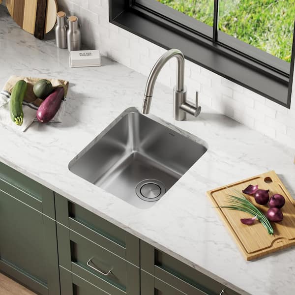 Kraus KA1US17B Dex 17-inch Undermount 16 Gauge Antibacterial Stainless Steel Single Bowl Kitchen Sink 