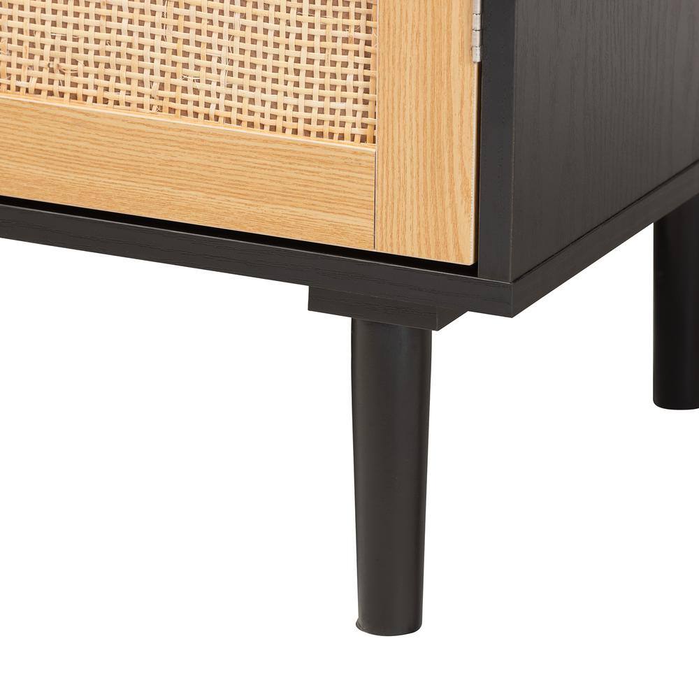 Espresso Brown Solid Wood & Rattan Freestanding Office Cabinet