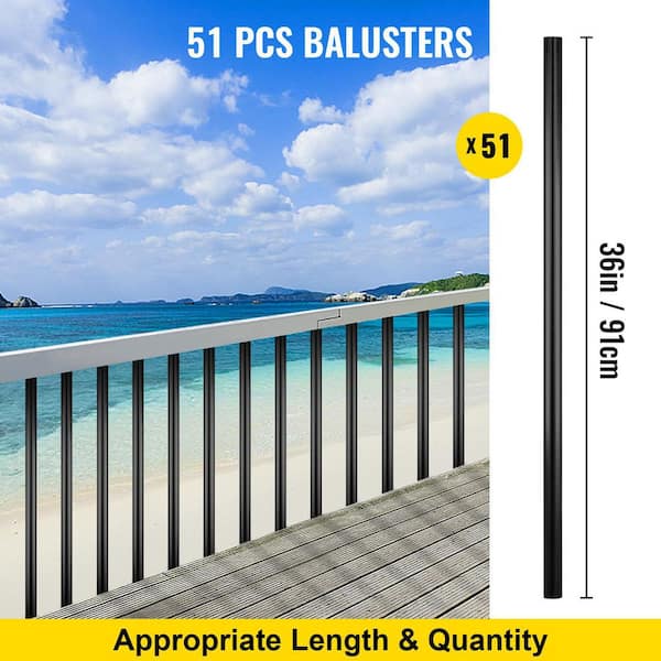 VEVOR 36 in. x 0.75 in. Deck Balusters Metal Deck Spindles Circle Staircase Baluster Aluminum Alloy Deck Railing (51-Pack)