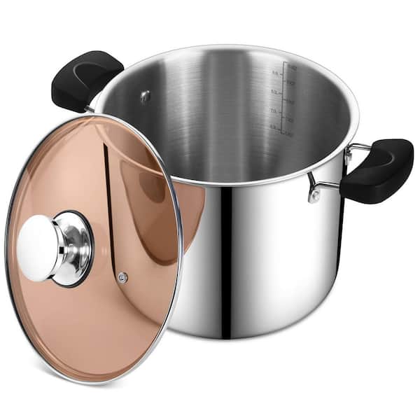 Stainless Steel 10 qt. Stock Pot with Clear Lid, Tri-Ply Construction, Induction Compatible, Dishwasher Safe