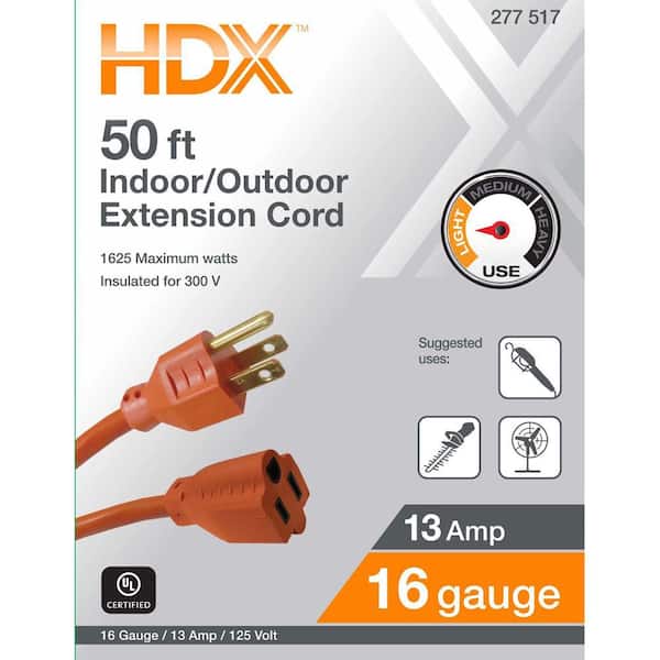 HDX 100 ft. 16/3 Indoor/Outdoor Extension Cord, Orange and 150 ft