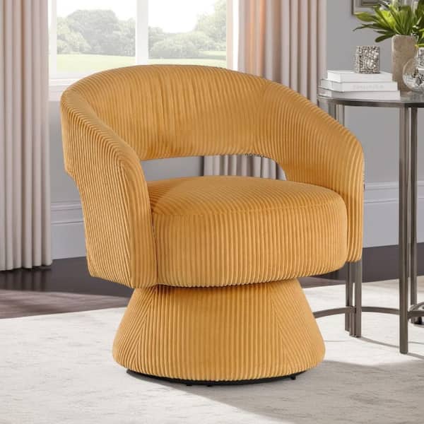 Rayne Yellow Corduroy Arm Chair with Round Metal Swivel Base