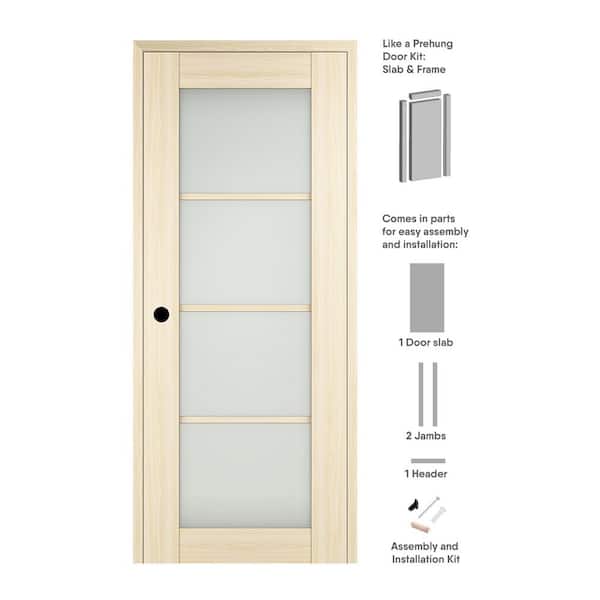 Belldinni Vona 24 in. x 80 in. 4-Lite Right-Hand Frosted Glass Loire Ash Solid Core Composite Wood Single Prehung Interior Door