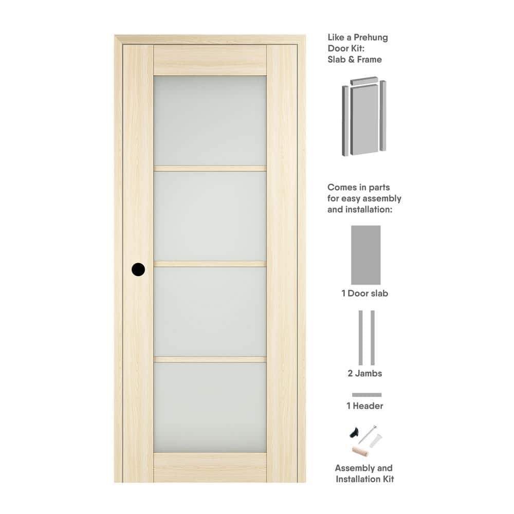 Vona 32 in. x 96 in. 4-Lite Right-Hand Frosted Glass Loire Ash Solid Core Composite Wood Single Prehung Interior Door price history on PriceWatchPro