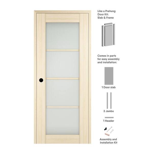 Belldinni Vona 32 in. x 84 in. 4-Lite Right-Hand Frosted Glass Loire Ash Solid Core Composite Wood Single Prehung Interior Door