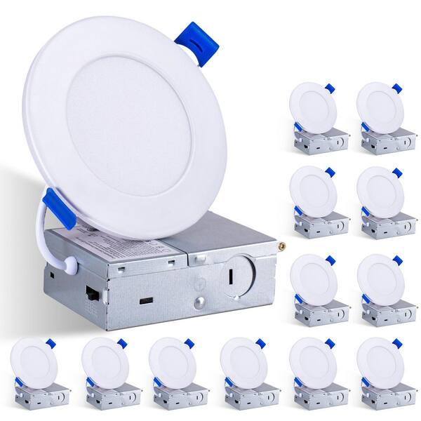 (12-Pack) 4 in. Adjustable 5CCT White Ultra-Thin Canless Wafer LED Recessed Light 800LM High Brightness