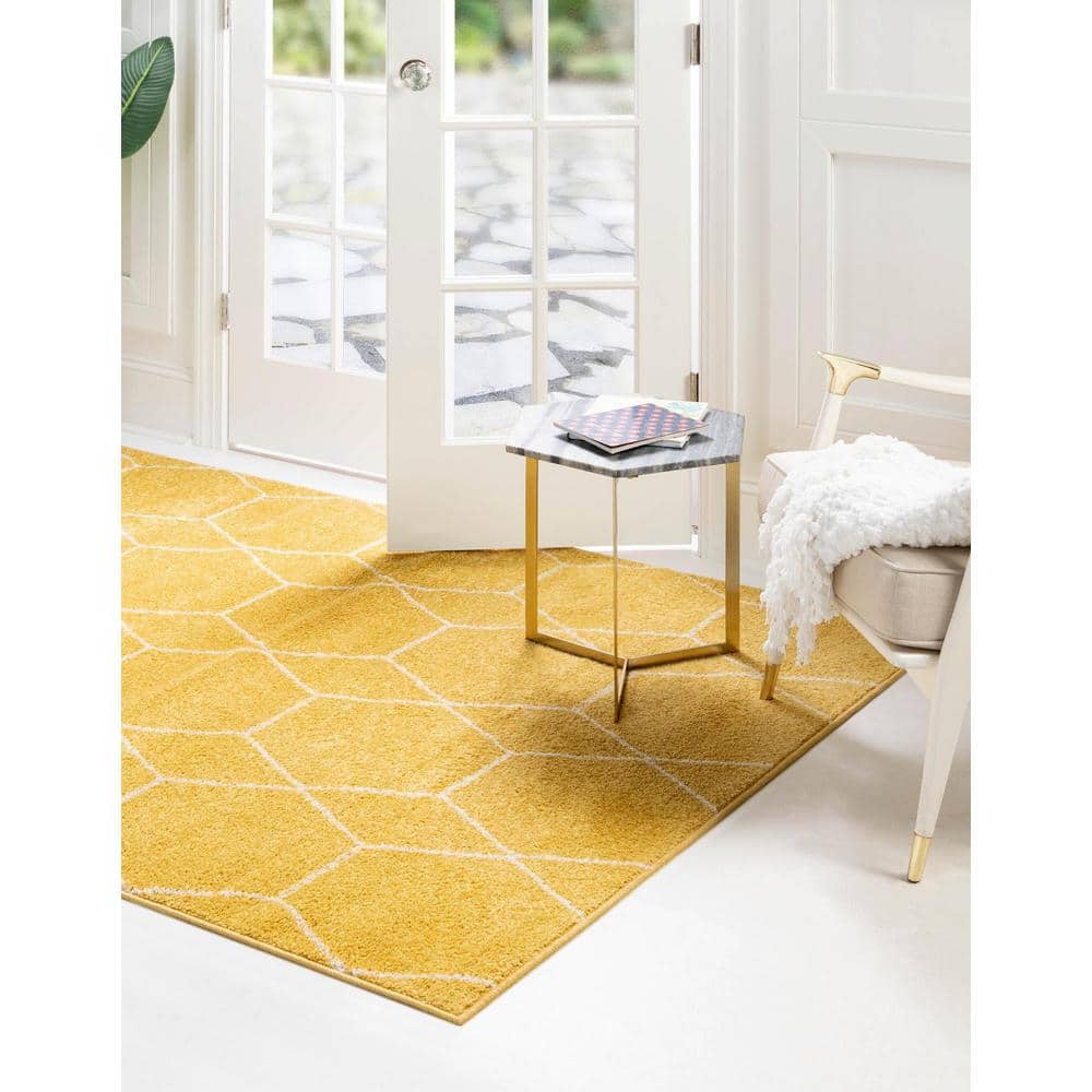Bright Yellow 4' x 6' Trellis Synthetic Rectangular Rug