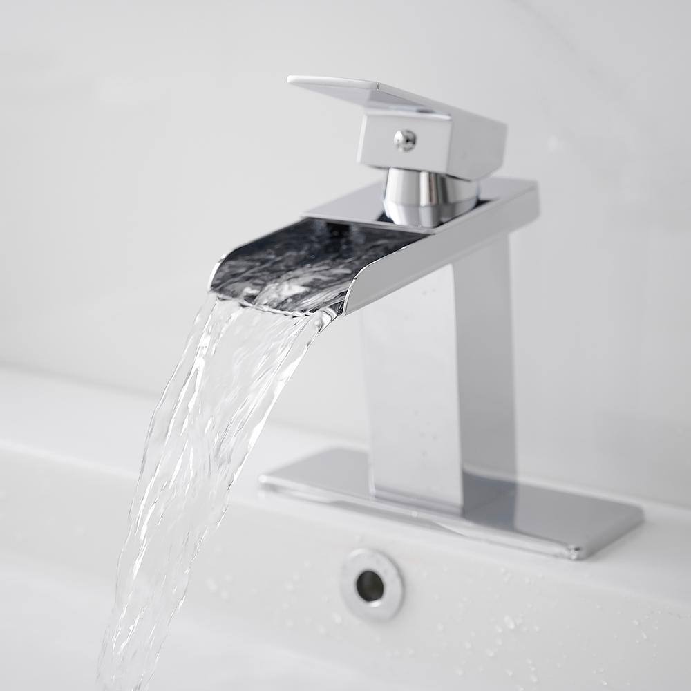 Polished Chrome Waterfall Single-Handle Bathroom Faucet with Pop-Up Drain