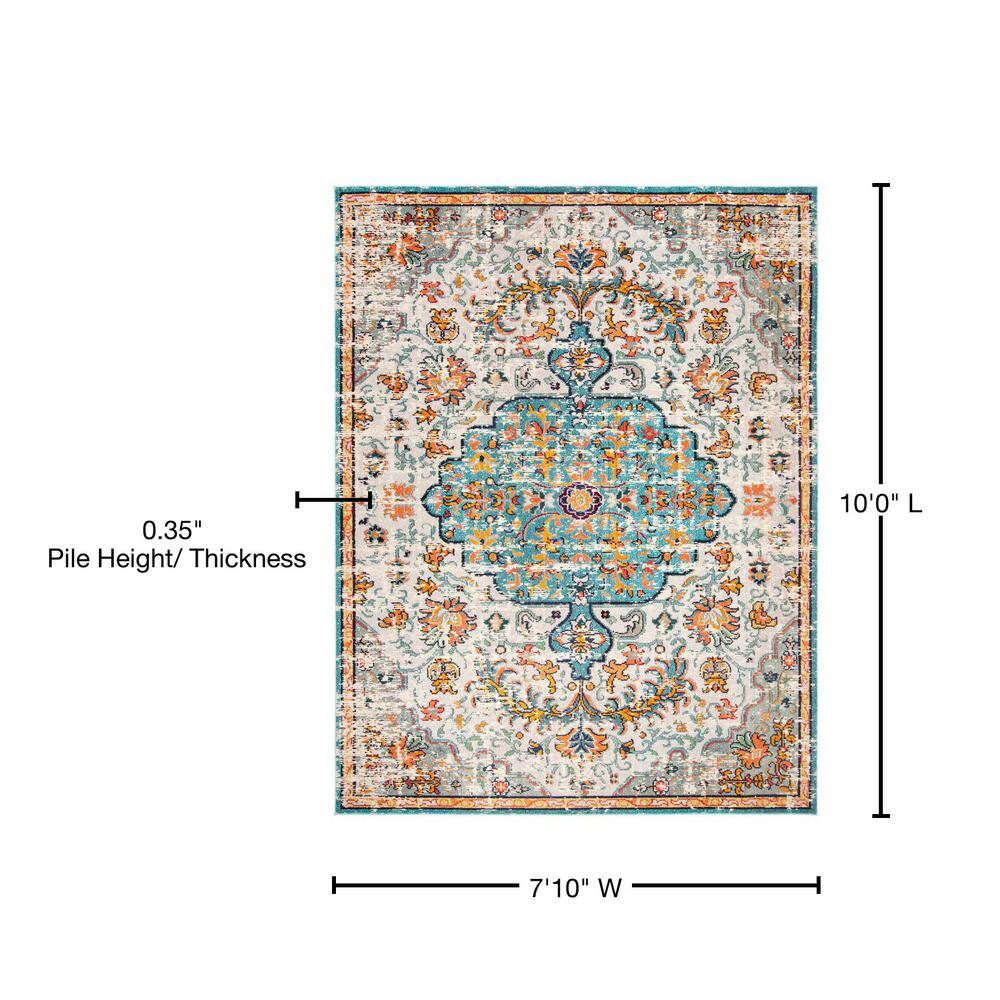 Chic Metro-Mod Grey & Light Blue 8' x 10' Synthetic Area Rug