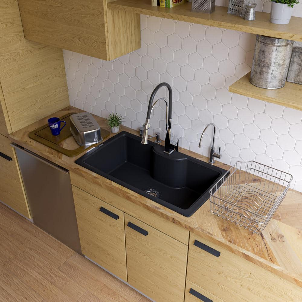 Black Granite 35'' Drop-In Single Bowl Kitchen Sink