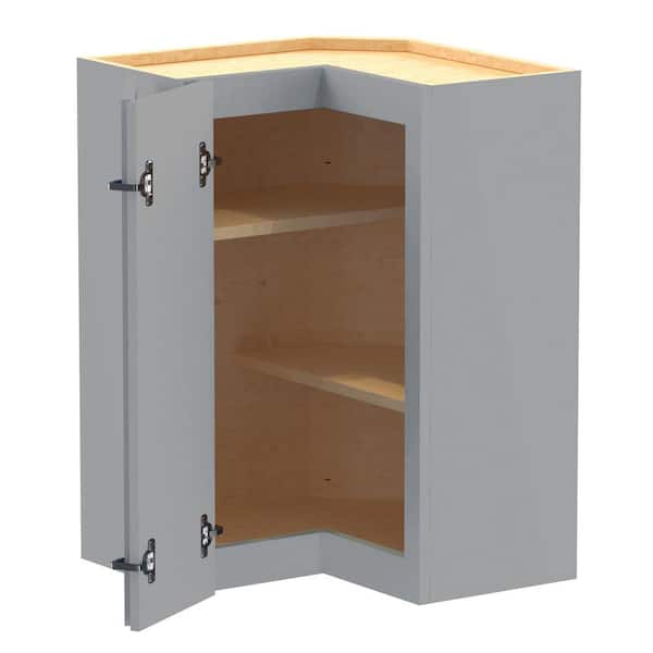 Home Decorators Collection Hargrove 21 in. W x 21 in. D x 30 in. H Assembled Plywood Wall Kitchen Corner Cabinet in Veiled Gray with Shelves