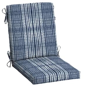 20 in. x 20 in. Outdoor High Back Dining Chair Cushion in Blue Shibori Stripe