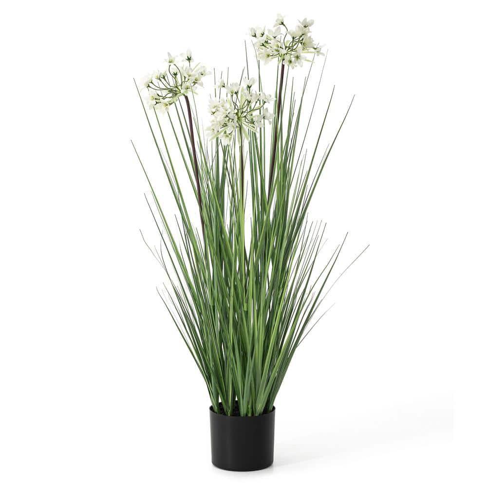3.25 ft Green and White Plastic Potted Faux Grass