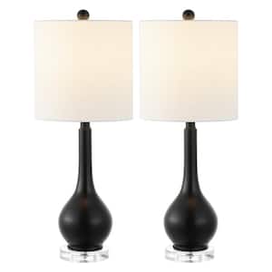 Dylan 25 in. Oil Rubbed Bronze Metal Teardrop LED Table Lamp Set with White Linen Shade and Crystal Base (Set of 2)