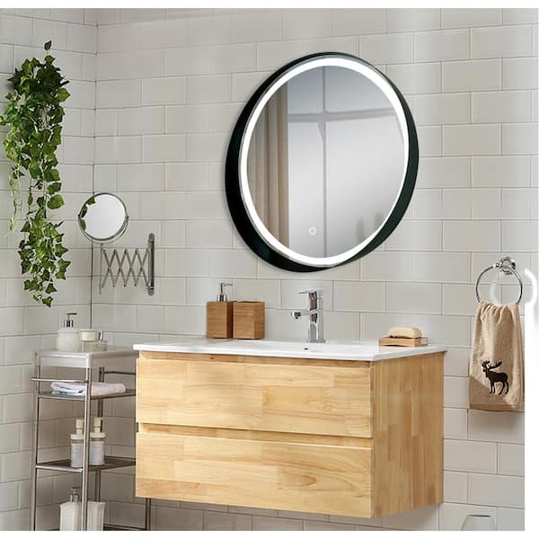 Ltl Home Products Carlton 32 In W X, Round Bathroom Mirror With Storage And Light