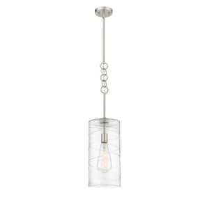 Wexford 1-Light Brushed Satin Nickel Shaded Pendant Light with Clear Deco Swirl Glass Shade