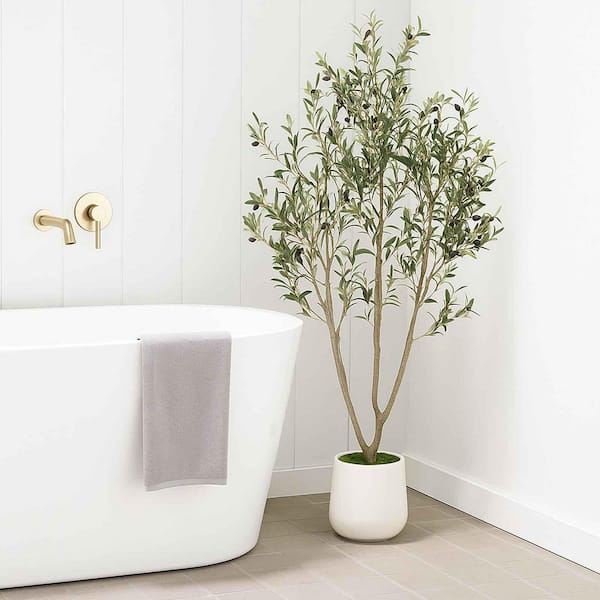6 ft. Artificial Olive Tree Faux Olive Plant Realistic in White Pot for Home Office Interior Outdoor Decor