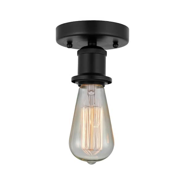 Bare Bulb 2 in. 1-Light Matte Black Semi- Flush Mount