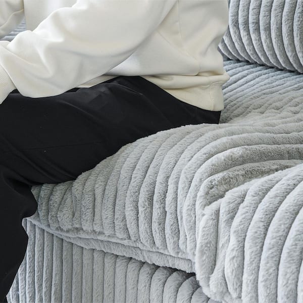 157 in. Square Arm Oversized Deep Seat Velvet 8-Piece L-Shaped with Storage Ottoman Sectional Sofa inGray