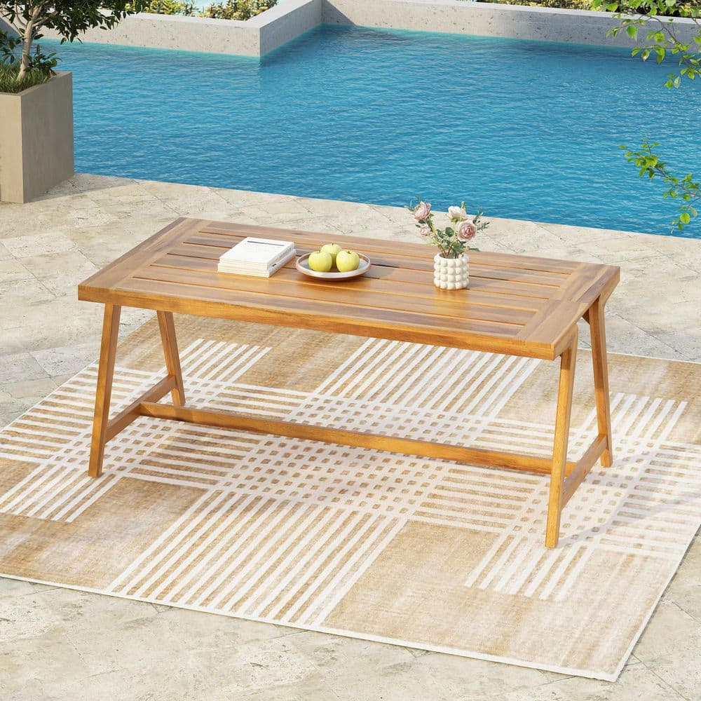 70.75 in. Outdoor Acacia Wood Patio Dining Table Teak Finish for Backyard P