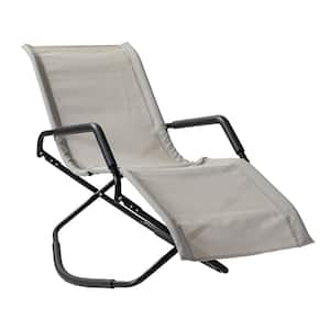 61 in. x 23 in. x 35 in. Metal Outdoor Recliner Folding Reclining Single Chaise in Gray