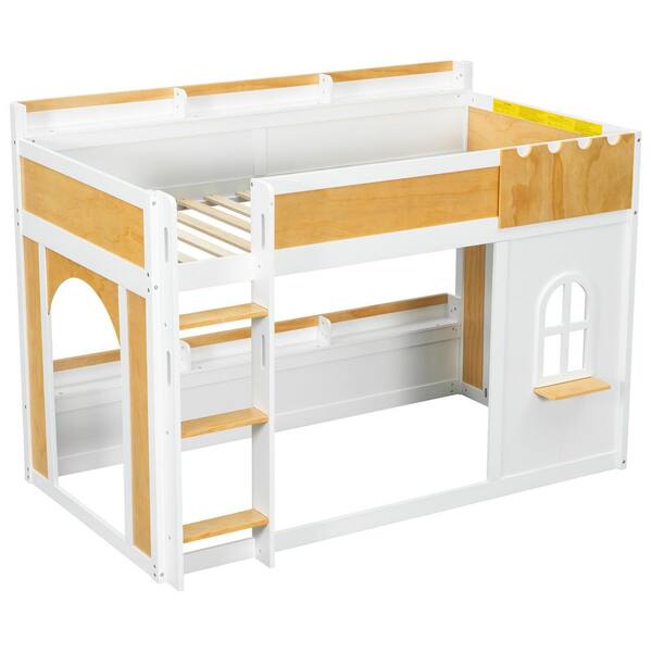 ITO ツインビ-トR Polibi Natural/White Twin over Twin Bunk Bed with Storage Shelves
