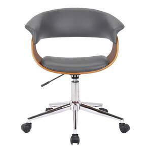 Bellevue Chrome with Grey Faux Leather and Walnut Veneer Mid-Century Office Chair