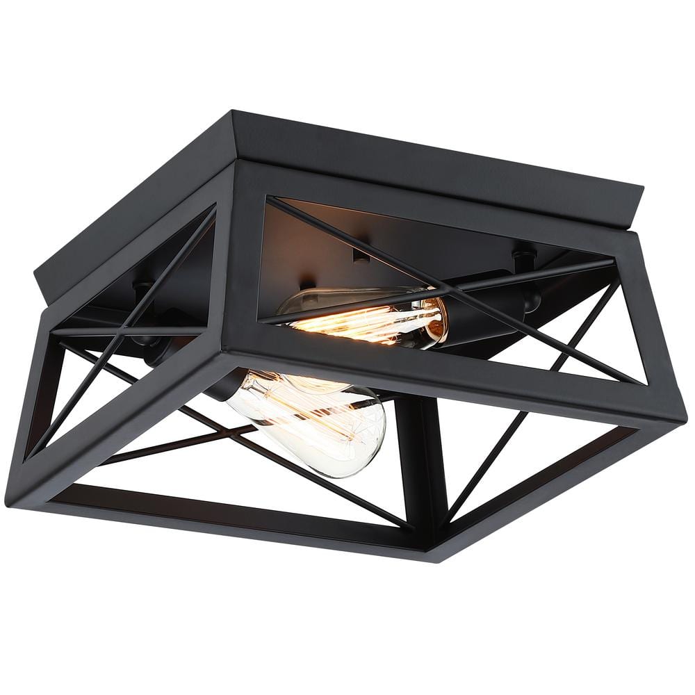 12 in. 2-Light Black Industrial Rectangle Flush Mount Ceiling Light Fixture price history on PriceWatchPro