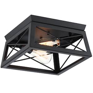 12 in. 2-Light Black Industrial Rectangle Flush Mount Ceiling Light Fixture