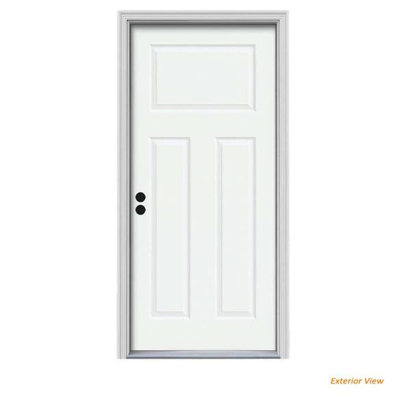 JELD-WEN 30 in. x 80 in. 3-Panel Craftsman White Painted Steel