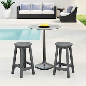 Laguna 24 in. Round HDPE Plastic Backless Counter Height Outdoor Dining Patio Bar Stools (2-Pack) in Gray
