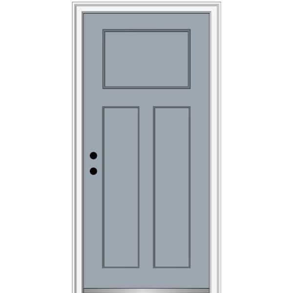 MMI DOOR 32 in. x 80 in. Right-Hand Inswing Craftsman 3-Panel Shaker Classic Painted Fiberglass Smooth Prehung Front Door