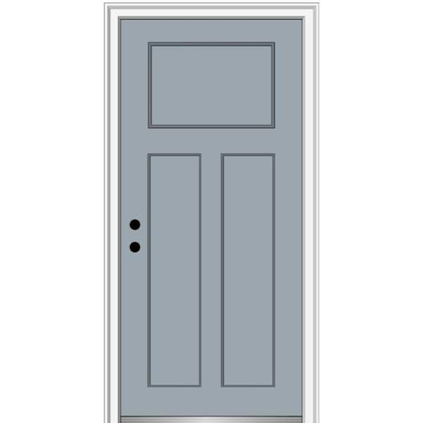 MMI Door 32 in. x 80 in. Right-Hand Inswing Craftsman 3-Panel Shaker Classic Painted Fiberglass Smooth Prehung Front Door