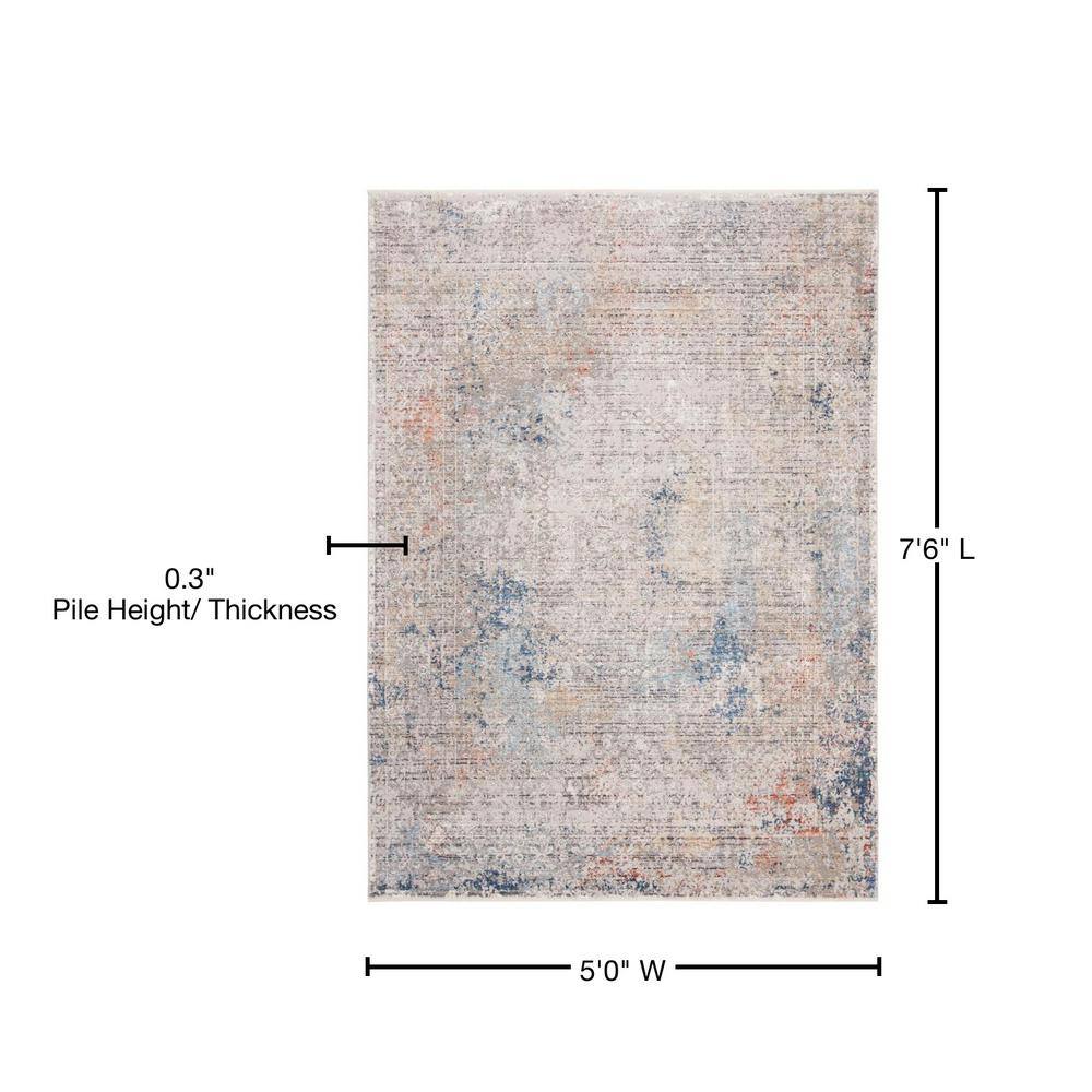 Elysian Gray & Blue Hand-Knotted Wool Blend 5' x 8' Area Rug